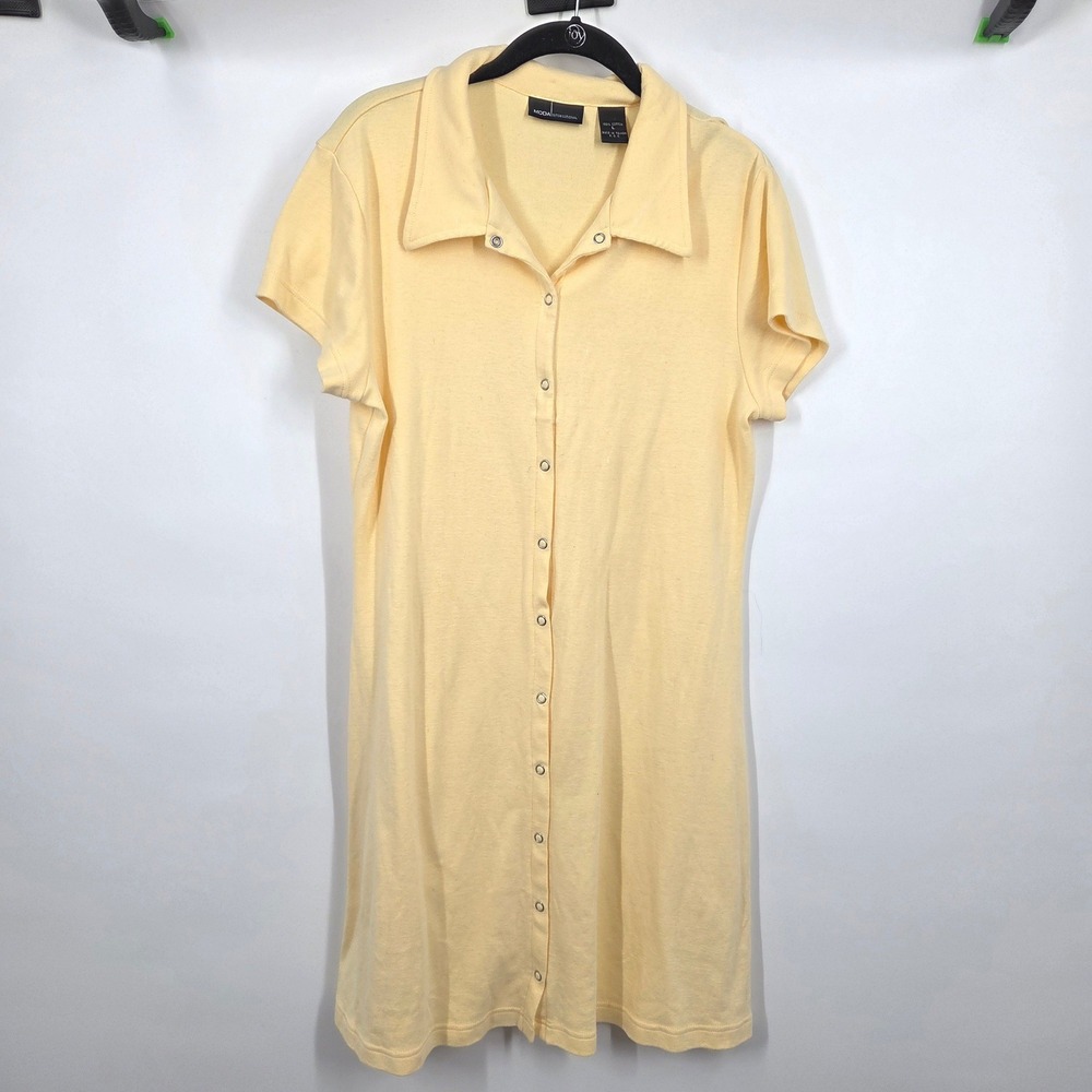 VTG Moda International L Butter Yellow Snap Front Polo T Shirt Dress Tenniscore